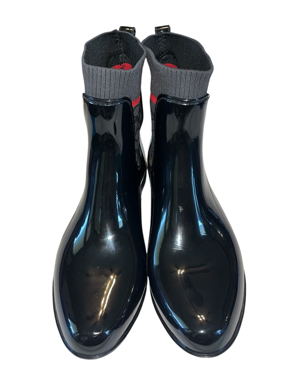 Coach Glossy Black and Red Rain Boots - Size 9 - Picture 3 of 12